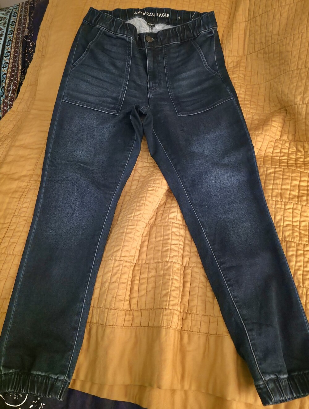 American Eagle Outfitters Dark Blue Slim Straight Cuffed Jeans Size 10 Short